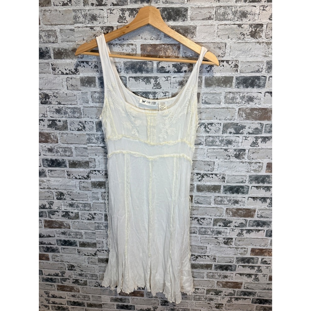 Papillon Los Angeles Midi Dress Womens Large White Embroidered Lace Boho L/G